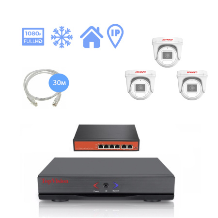 IP Комплект видеонаблюдения HIVIDEO на 3 купольные камеры 4mpx IP Комплект видеонаблюдения HIVIDEO на 3 купольные камеры 4mpx